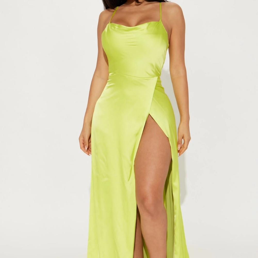 Satin Maxi Dress - Lime